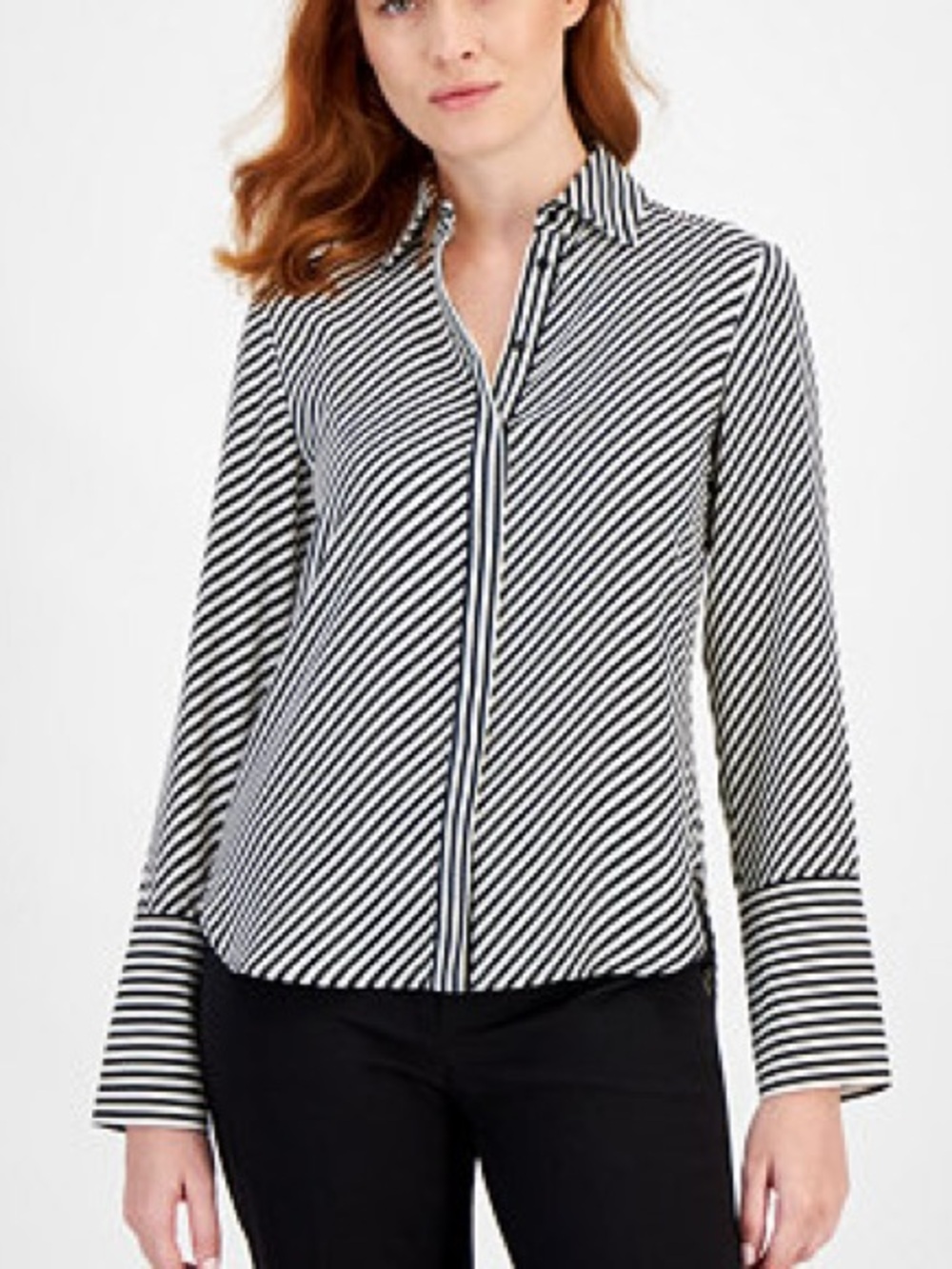 Anne Klein Black & White Striped Blouse